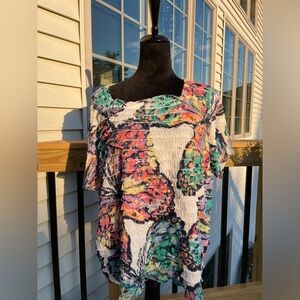 Alfred Dunner Women’s Pullover Top Sz XL Tiered Ruffles Multi Colors Stretch